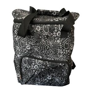Insulated Cooler Backpack Picnic Black Gray White Paisley and Floral